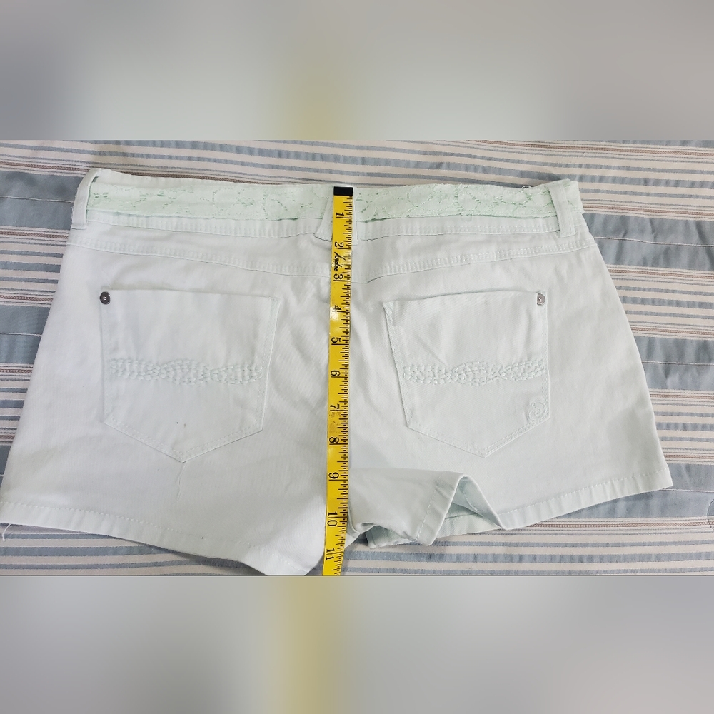 Indigo Rein Light Mint Green Low Rise Short Shorts with Lace Belt - Picture 3 of 11